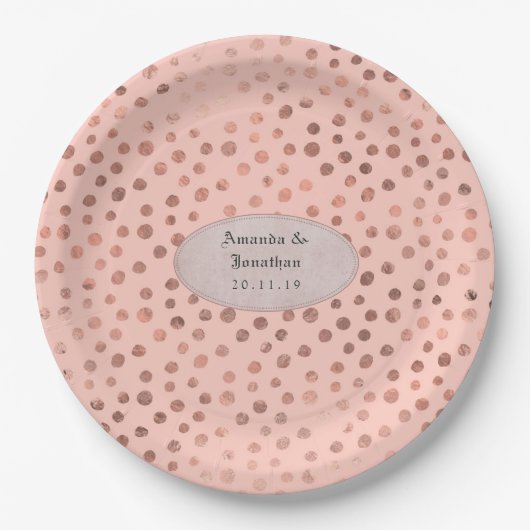 Rose Gold und Blush Doodle Dots Foil Wedding Pappteller (Vorderseite)