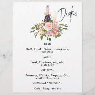 Rose Gold und Blush Florale Teeparty-Getränke Flyer