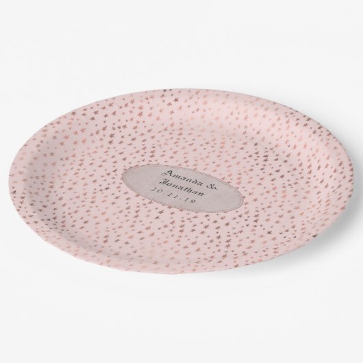 Rose Gold und Blush Foil Stars Hochzeit Pappteller (Schrägansicht)