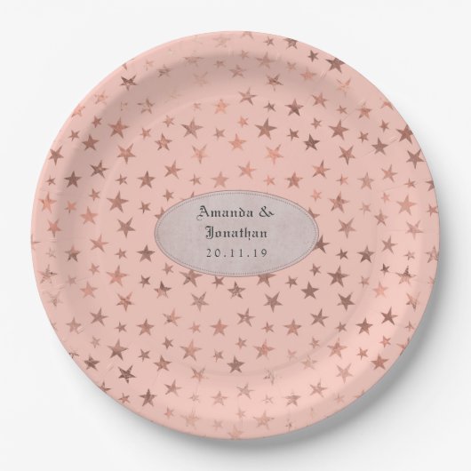 Rose Gold und Blush Foil Stars Hochzeit Pappteller (Vorderseite)