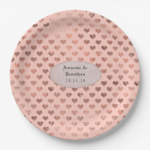 Rose Gold und Blush Folie Love Hearts Hochzeit Pappteller