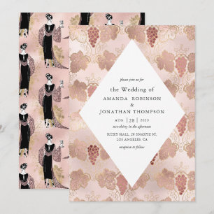 Rose Gold und Blush Französische Wein Hochzeit Einladung