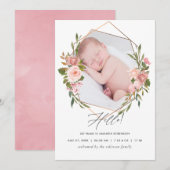 Rose Gold und Blush Geometric Birth Ankündigung (Vorne/Hinten)