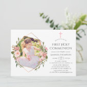 Rose Gold und Blush Geometric Erste Heilige Kommun Einladung (Stehend Vorderseite)