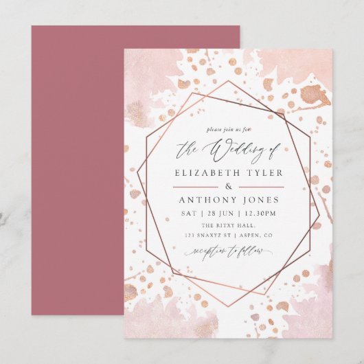 Rose Gold und Blush Geometric Wedding Einladung (Vorne/Hinten)