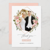 Rose Gold und Blush Geometric Wedding Foto Dankeskarte (Vorne/Hinten)