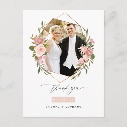 Rose Gold und Blush Geometric Wedding Foto Postkarte (Vorderseite)