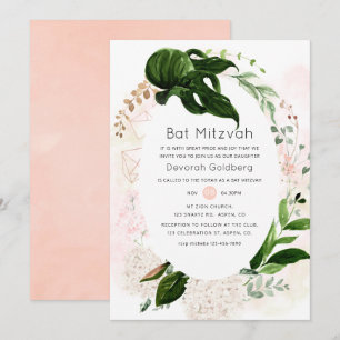 Rose Gold und Blush geometrische Grünpflanzen Bat  Einladung
