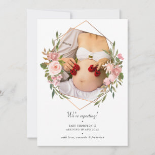 Rose Gold und Blush Geometrisches Foto Schwangersc Ankündigung