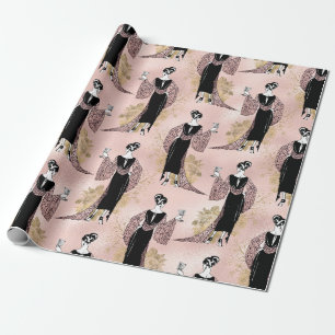 Rose Gold und Blush Pink Art Deco Wein Geschenkpapier