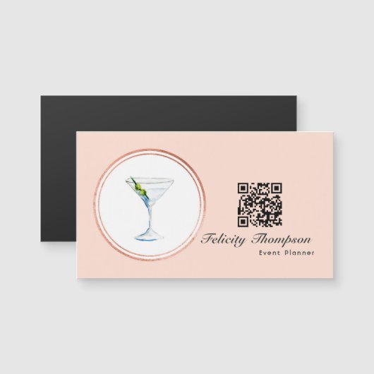 Rose Gold und Blush Pink Event Planner QR Code Magnetkarte (Vorne/Hinten)