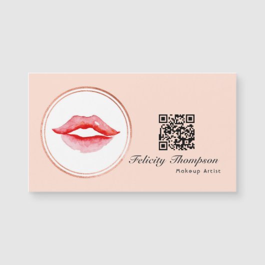Rose Gold und Blush Pink Makeup Artist QR Code Magnetkarte (Vorderseite)