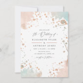 Rose Gold und Blush Pink Paint Spritzer Hochzeit Einladung (Vorderseite)