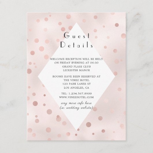 Rose Gold und Blush Vintage Hochzeitsgäste Details Begleitkarte (Vorderseite)