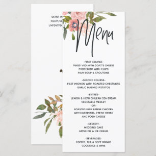 Rose Gold und Blüten Menükarte