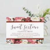Rose Gold und Burgund Blume 16 . Geburtstag Einladung (Stehend Vorderseite)