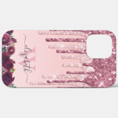 Rose Gold und Burgund Glitzer Tropfen Mit Monogram Case-Mate iPhone Hülle (Rückseite (Horizontal))