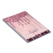 Rose Gold und Burgund Glitzer Tropfen Mit Monogram Notizblock (Rechte Seite)