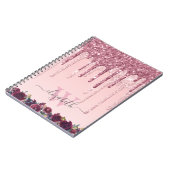 Rose Gold und Burgund Glitzer Tropfen Mit Monogram Notizblock (Linke Seite)