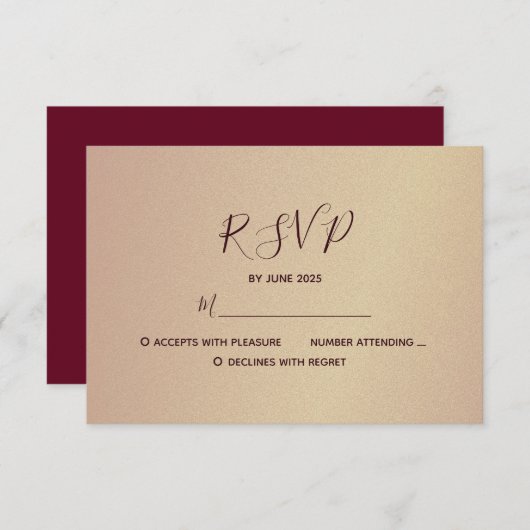 Rose Gold und Burgund Hochzeit RSVP Karte (Vorne/Hinten)