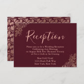 Rose Gold und Burgund Hochzeitsempfang Begleitkarte (Vorne/Hinten)