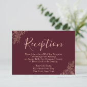 Rose Gold und Burgund Hochzeitsempfang Begleitkarte (Stehend Vorderseite)
