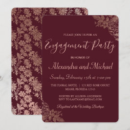 Rose Gold und Burgund Rose Engagement Partei Einladung