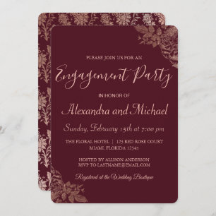 Rose Gold und Burgund Rose Engagement Partei Einladung