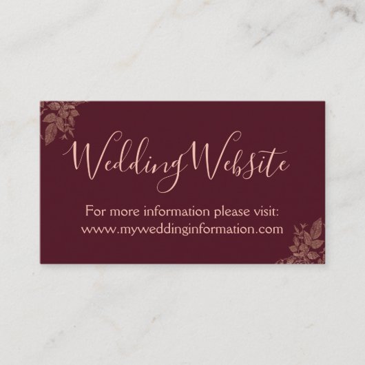 Rose Gold und Burgund Wedding Website Card Beilage Begleitkarte (Vorderseite)