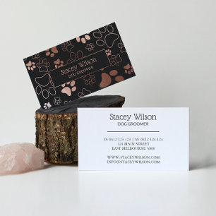 Rose Gold und dunkle Holzkohle Groomer Paw Print Visitenkarte