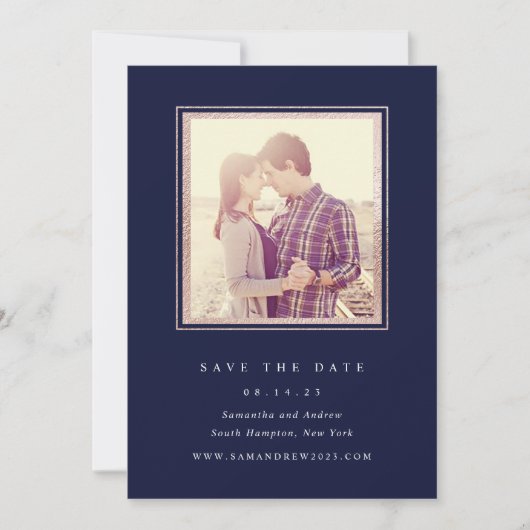 Rose Gold und Foto der Marine Save the Date (Vorderseite)
