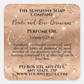 Rose Gold und Glitzer Parfümerrolle Flaschenetiket Quadratischer Aufkleber (Vorderseite)