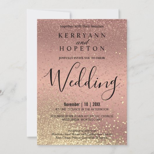 Rose Gold und Gold Glitzer Einladung (Vorderseite)