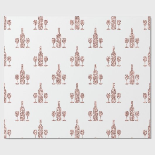 Rosé Gold und Gold Glitzer Wein thematisch Geschenkpapier (Flach)