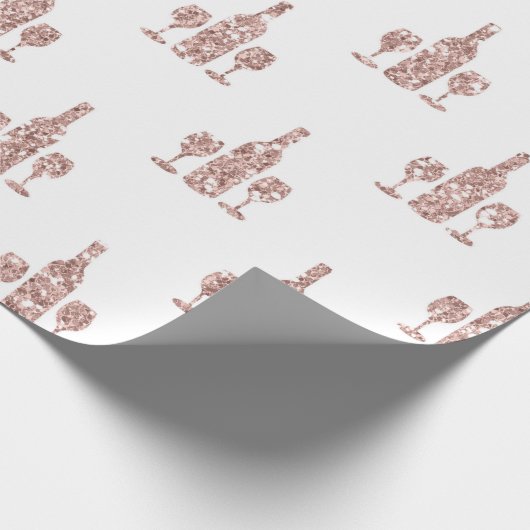 Rosé Gold und Gold Glitzer Wein thematisch Geschenkpapier (Ecke)