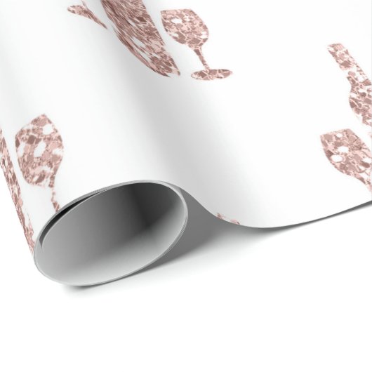 Rosé Gold und Gold Glitzer Wein thematisch Geschenkpapier (Rolleneckpunkt)