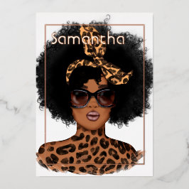 Rose Gold und Gold Leopard Afro Geburtstagsparty Folieneinladung