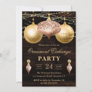 Rose-Gold- und Gold-Weihnachtsbaumschmuck-Tausch Einladung