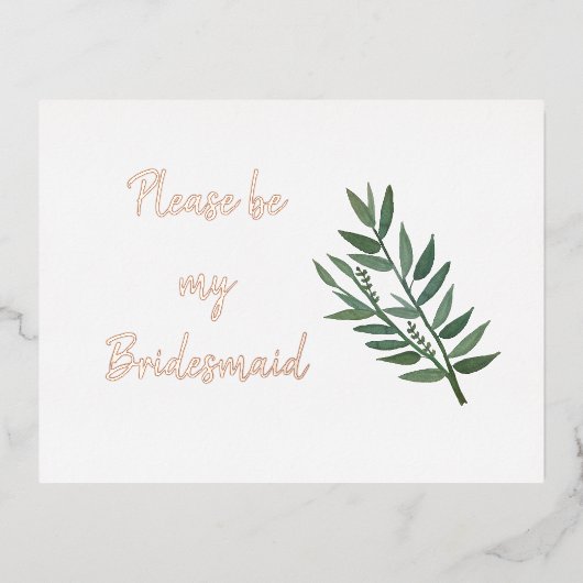 Rose Gold und Grüne Bridesmaid Vorschlag Real Folie Einladungspostkarte (Vorderseite)