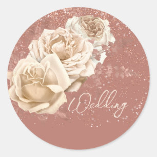 Rose Gold und Ivory Rose Elegante Hochzeit Runder Aufkleber