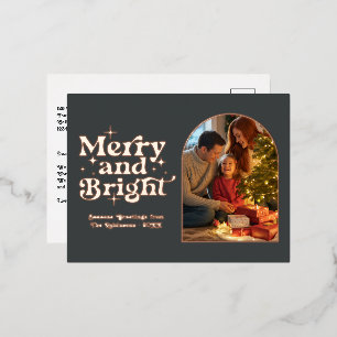 Rose Gold und Kohle Merry & Bright Retro Xmas Folien Feiertagspostkarte