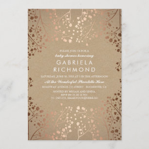 Rose Gold und Kraft Floral White Baby Dusche Einladung