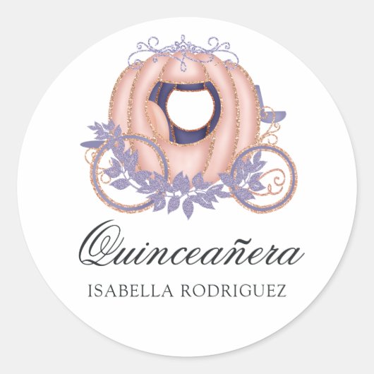 Rose Gold und Lilac Glitzer Princess Quinceañera Runder Aufkleber (Vorderseite)