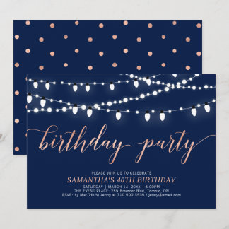 Rose Gold und Marine | 40 Geburtstagsparty von Erw Einladung
