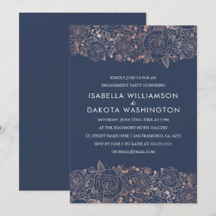 Rose Gold und Marine Chic Floral Engagement Part Einladung