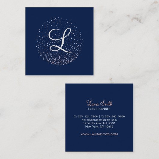 Rose Gold und Marine | Chic Minimalistisch Circle Quadratische Visitenkarte (Vorne/Hinten)