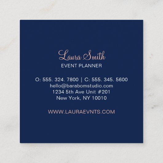 Rose Gold und Marine | Chic Minimalistisch Circle Quadratische Visitenkarte (Rückseite)