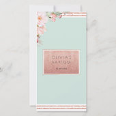 Rose Gold und Minzflorale Taufe Lesezeichen Gefall Dankeskarte (Rückseite)