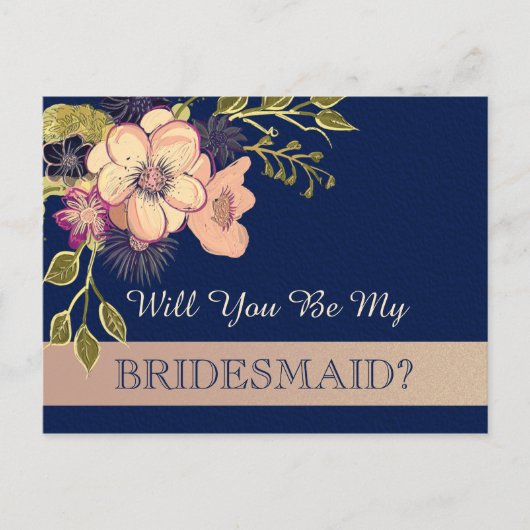Rose Gold und Navy Blue Bridesmaid Vorschlagskarte Postkarte (Vorderseite)