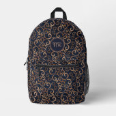 Rose Gold und Navy Blue Damask Muster Mit Monogram Bedruckter Rucksack (Vorderseite)